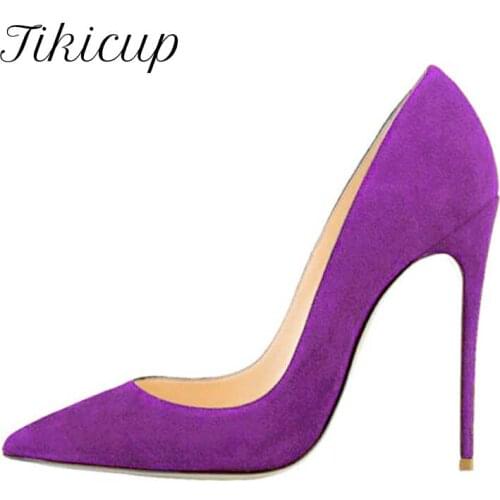 TikicupPurple Flock Women Pointed Toe Elegant Stiletto Pumps Ladies Formal Dress Party Shoes Faux Suede OL Classic High Heels