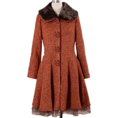 Winter New Arrival Slim Long-Sleeve Wool Jacket Women Plus Size 3XL Single Breasted Woolen Coats With Fur Collar
