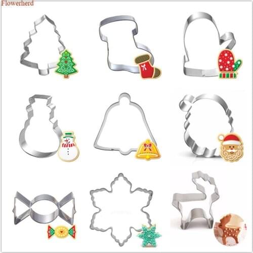 10pcs Christmas Tree Santa Claus Snowflake Snowman Elk Stainless Steel Mold Cookie Biscuits Mold Cake Decorating Tools
