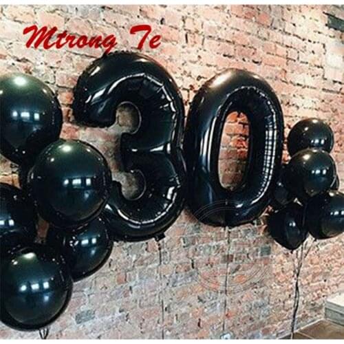 12pcs/lot 40inch Black Number 30 Digit Balloons Foil Helium Balloon 30th Years Old Birthday Party Inflatable 10" Latex Globos