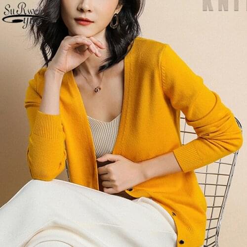 2021 Winter New Solid Long Sleeve Womans Knitwear Wool Loose Cardigan V-neck Single-breasted Sweater Womens Jacket 10329