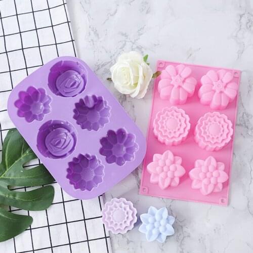 6PCS Sunflower Rose Designed Essential Oil Soap Candle Silicone Mold DIY Cake Chocolate Fondant Gift Handmde Making Decorating