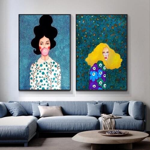 Nordic Abstract Flowers Girl Hair Wall Art Canvas Paintings on The Wall Art Pictures Posters and Prints for Girls Room Cuadros