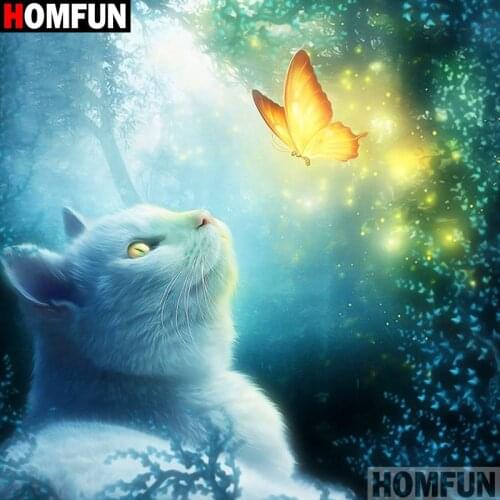 HOMFUN Full Square/Round Drill 5D DIY Diamond Painting "Cat and flower" 3D Diamond Embroidery Cross Stitch Home Decor A19338