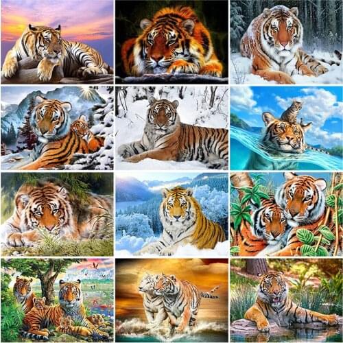 DIY 5D Diamond Painting Tiger Family Full Round Drill Embroidery Cross Stitch Kits Rhinestone Mosaic Hobby Home Decor Wall Art