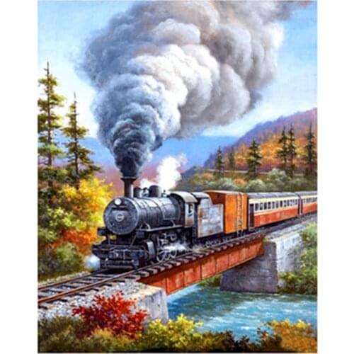 Round Drill Diamond Painting "Train Landscape" Embroidery Cross Stitch Home Decor Gift