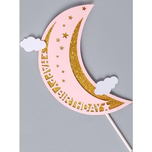 1Set 1st Moon Banner Flag Baby Shower Birthday Party Cupcake Topper Girl Boy Cake Decorations Happy Birthday Cake Toppers