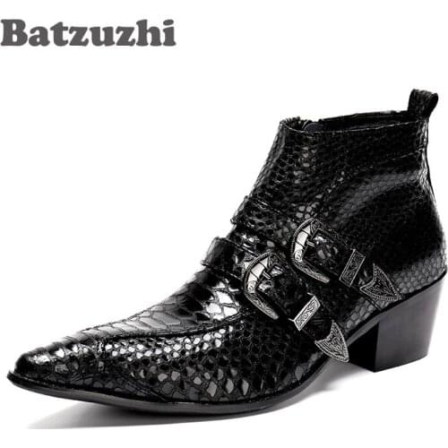 Batzuzhi Italy Model Men Boots Pointed Toe Autumn Leather Ankle Boots Black Men Business Boots Formal bota masculina, EU38-46