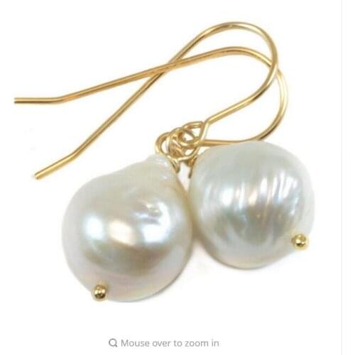 >>>noble jewelry11-12mm Baroque Pearl Earrings 14k goldfilled Pearls Silvery White High Luster Drops