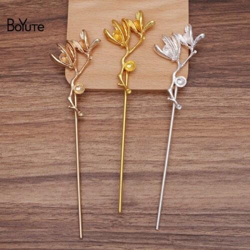 BoYuTe (2 Pieces/Lot) 40*74MM Metal Alloy Flower Welding 120*2.5MM Iron Hair Stick Diy Handmade Hair Accessories Materials