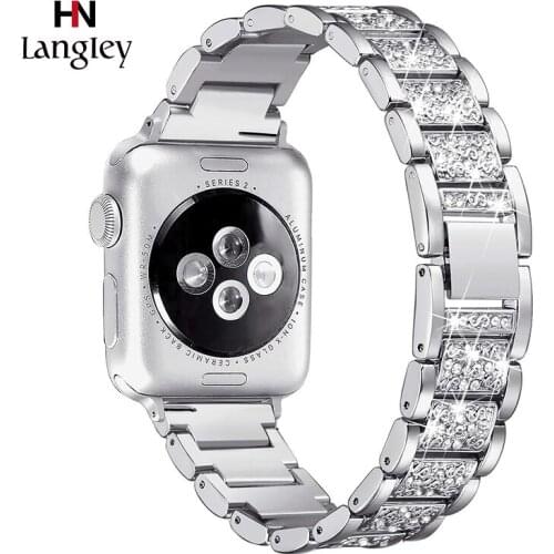 Stainless Steel Band For Apple Watch5/4/3/2/1 38mm/40/42/44mm Wristbands Fashion Diamond Ladies Bracelet Straps For Iwatch Bands