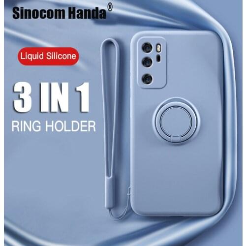 Ring Holder Liquid Silicone Case For Huawei P40 Lite P30 P40 Mate20 30Lite Honor 30S Pro Nova 5T 6 Soft Magnetic Car Stand Cover
