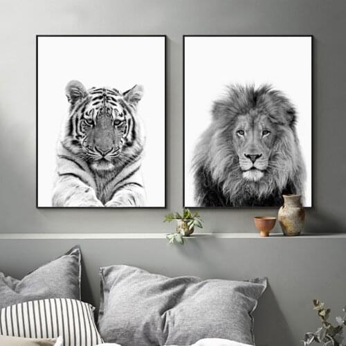 Black And White Animals tiger lion Wall Art Canvas Painting Poster and Prints Wall Picture for Living Room Decoration Home Decor