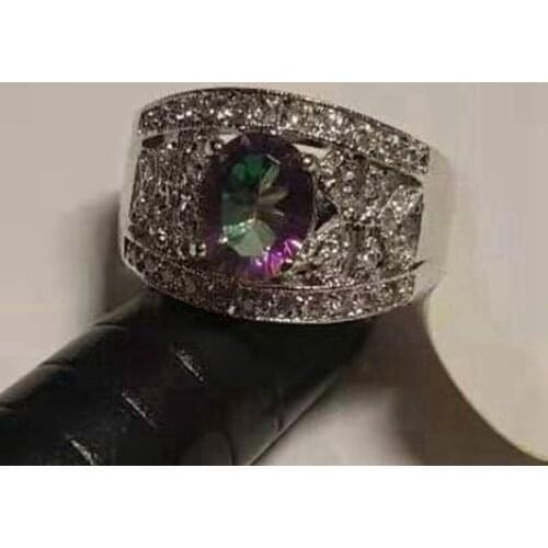 Fleure Esme vintage Shinning Wedding rings Jewelry for women christmas gifts Rainbow Cubic Zirconia Rhodium Plated R785 size 6 9