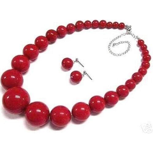Womens jewelry red coral bead necklace earring set KS141Luxury Ms. girl Wedding