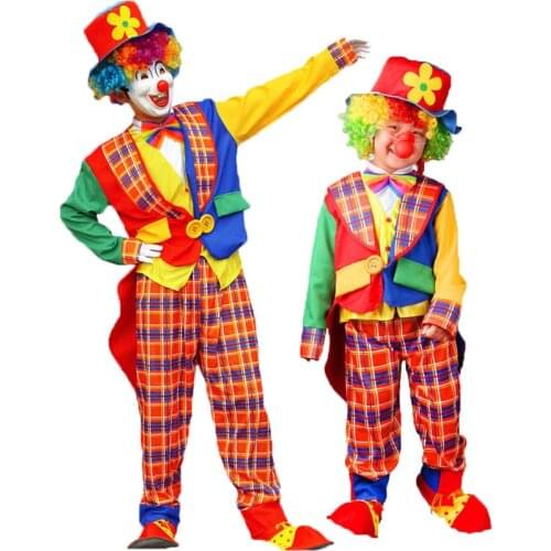 Umorden Halloween Carnival Party Costumes Father Dad and Son Circus Clown on the Town Costume Plaid Cosplay Clothes Set