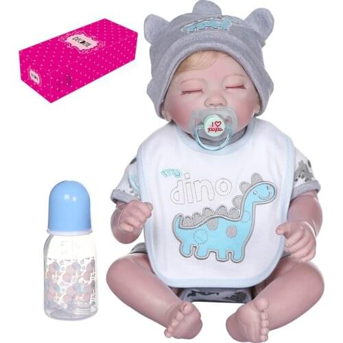 Decdeal 19 inch 48cm Reborn Baby Doll Lifelike Sleeping Dolls Silicone Vinyl & Cotton Baby Doll Knit Cardigan and Hat with Toy