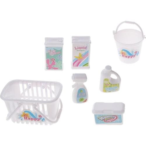 7pcs/set Dolls Miniature White Plastic Laundry Pretend Play Set Toy for Kids