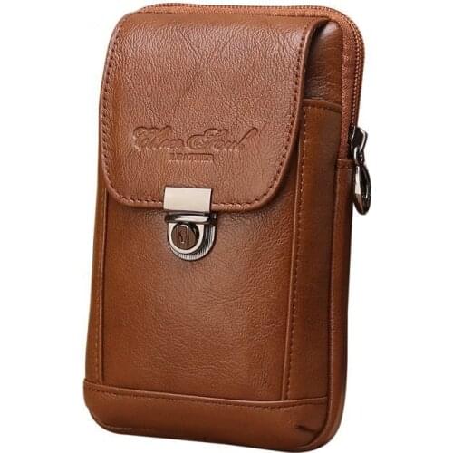 Real Cowhide Male Belt Bags Hip Bum Cell Phone Cigarette Case Skin Purse Pouch Hook Fanny Pack Men Genuine Leather Waist Bag