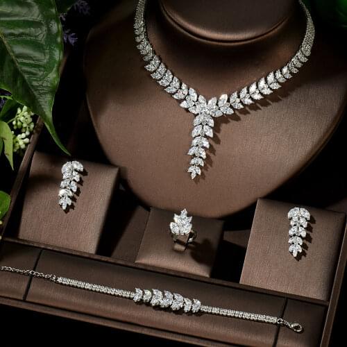 HIBRIDE Bridal 4pcs Ladies Wedding Party Accessories Fashion Necklace Earring Set With Zircon Vintage Dubai Jewelry Sets N-1432