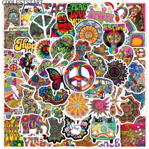 10/50Pcs/pack Funny Colorful Peace Graffiti Hippie Stickers For Motorcycle Skate Bike Mobile Guitar Refrigerator Laptop Phone