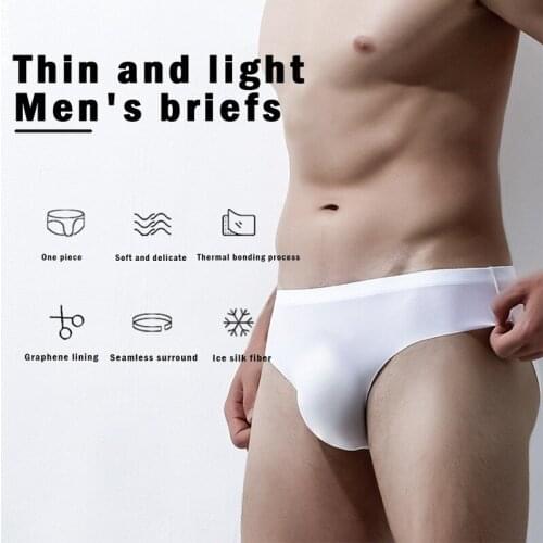 1pc Mens Underwear Male Ice Silk Briefs Breathable Quick Drying Seamless Shorts Ultra Thin Sexy Mens Underpants summer