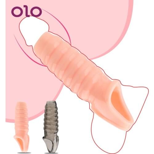 OLO Penis Extender Sleeve Penis Enlargement Cock Rings Adult Products Reusable Condom Delayed Ejaculation Sex Toys For Men