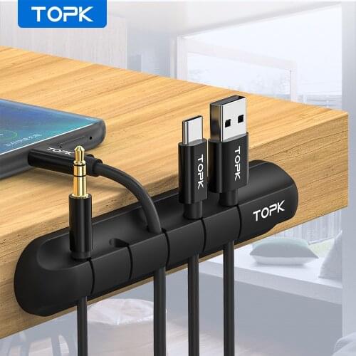 TOPK Cable Organizer Silicone USB Cable Winder Tidy Protector Cable Management Clips Cable Holder for Mouse Earphone Wire
