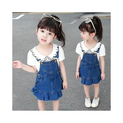 3-7 years old girl summer new denim suspender dress suit children suspender dress super fashion denim girl dress suit