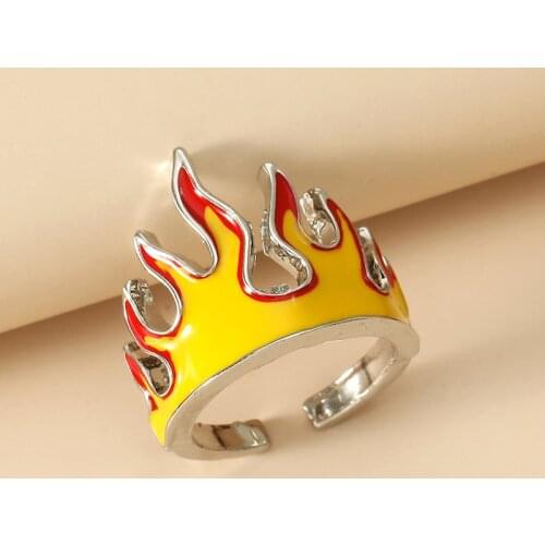 XLLD Goth Flame Opening Rings for Women Metal Charms Vintage Punk Friendship Rings Jewelry Aesthetics Gifts 90s Party New