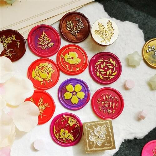 Plant flower leaf seal wax stamp Antique Plant Sealing Wax Stamps Tokens for Documents Wedding Invitations Customs DIY Crafts