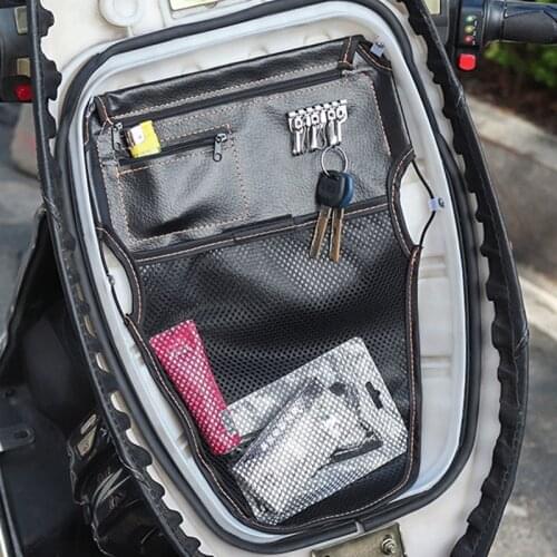 New Universal PU Leather Motorcycle Scooter Under Seats Storage Pouchs Bag With Keychain Card Hanging Bag Motor Parts Scooter