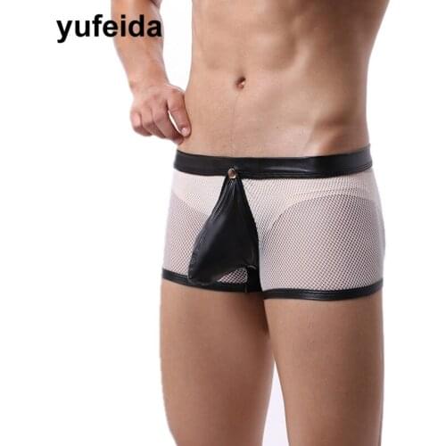 See Through Mens Underwear Boxers Trunks Sexy Breathable Underpants Penis Pouch Gay Sissy Panties Mesh Boxer Shorts Swimwear