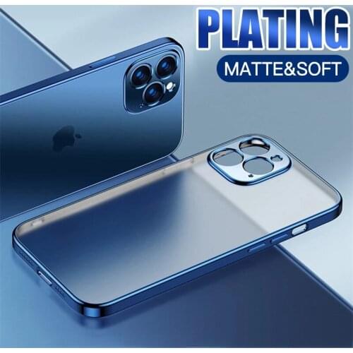 Luxury Plating Frame Clear Matte Soft Case For iPhone 12 Mini 11 Pro XS Max X XR 6 7 8 Plus SE 2020 Transparent Silicone Cover