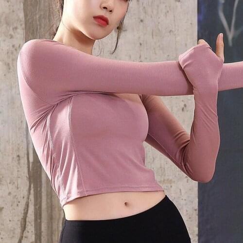 Sexy Yoga Tops Women Long Sleeve Shirt Women Sport Shirts Fitness Workout T-shirt Elastic Gym Sport Crop Top Running Clothes
