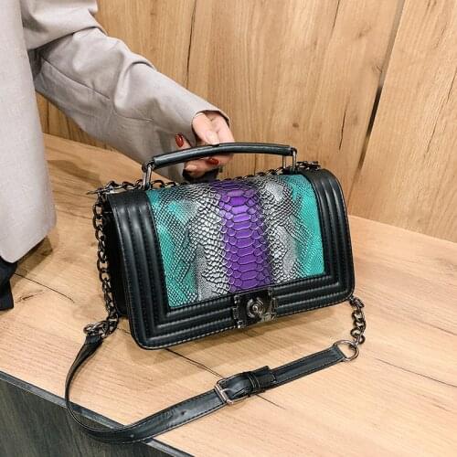 Fashion Rainbow Serpentine Lock Shoulder Bag Women Bags Luxury Designer Chain PU Leather Crossbody Bags Retro Handbags Ladies