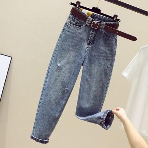 Loose Denim Jeans for Women 2021 Autumn Solid Trousers Women High Waist Harem Pants Casual Jeans Buttons Fashion Clothing 17267