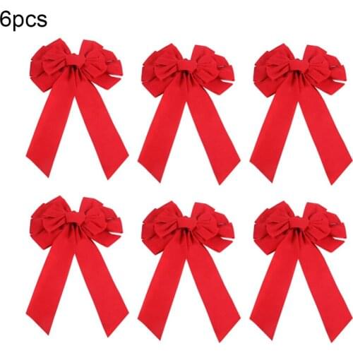 6pcs Red Velvet Christmas Bowknot Wreath Christmas Tree Embellishment Accessories For Festival Decor Party Gift