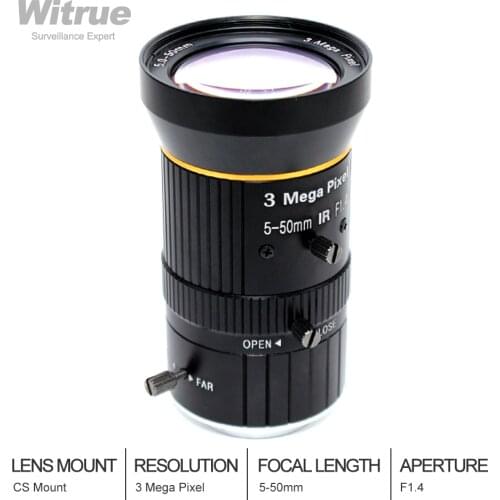 Witrue CCTV Lens 5-50mm Varifocal Zoom Lenses 3.0 Megapixel Manual Iris 1/2.7" F1.4 CS Mount For Surveillance Camera