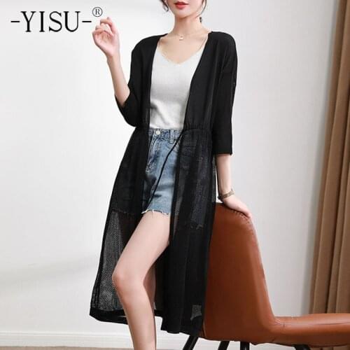 YISU Women Summer Jacket Female Long Sleeve Sun Protection Clothing Ladies Perspective Loose Solid color Sunscreen Casual Tops