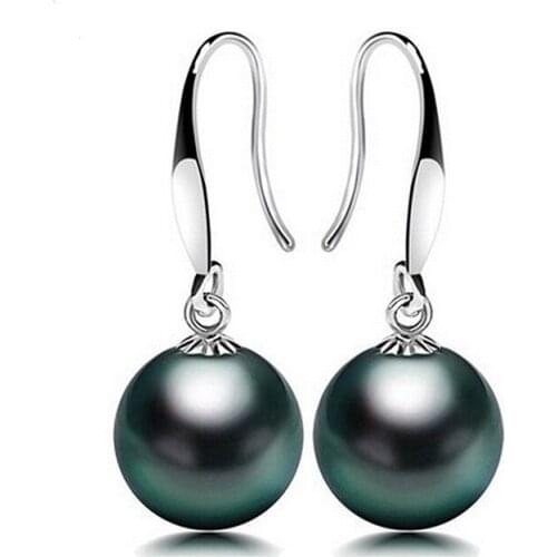 Genuine S925 Sterling silver 10-12mm Tahiti style Perfect round pearl Drop Earrings Fashion jewelry For women Free shipping