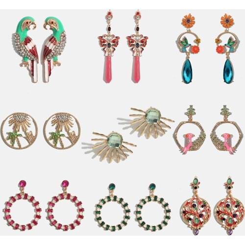 Flatfoosie Boho Crystal Long Dangle Earrings For Women Ethnic Fashion Animal Round Long Drop Earring Wedding Party Gifts Jewelry