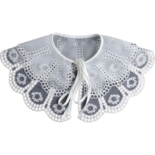 Women Double Layer Petal Lace False Collar Big Shawl Vintage Hollow Out Circle Necklace Embroidery Self-Tie Bow Poncho