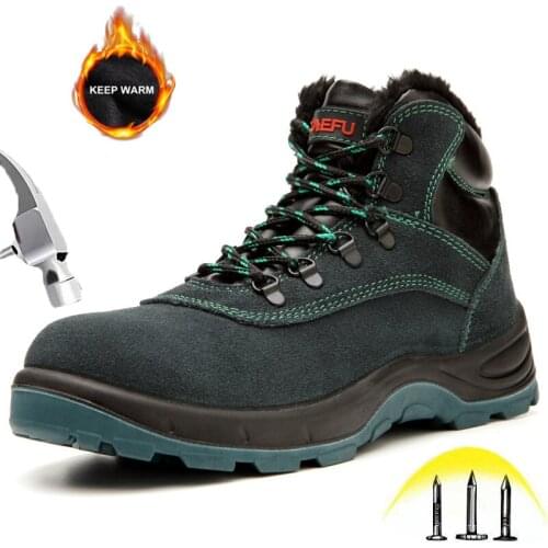 Winter Mens Steel toe Work Boots Warm Plush High top Comfortable Soft Sole Safety Shoes Male Construction Work Shoes
