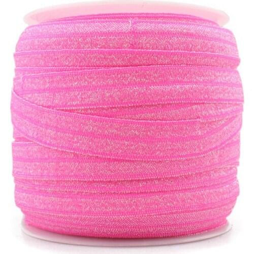 1PC=50Y 5/8"=15MM OEM Highly-flexible Elastic Glitter Velvet Ribbon Ornaments Solid Metallic Nylon Band for Hair Accessories