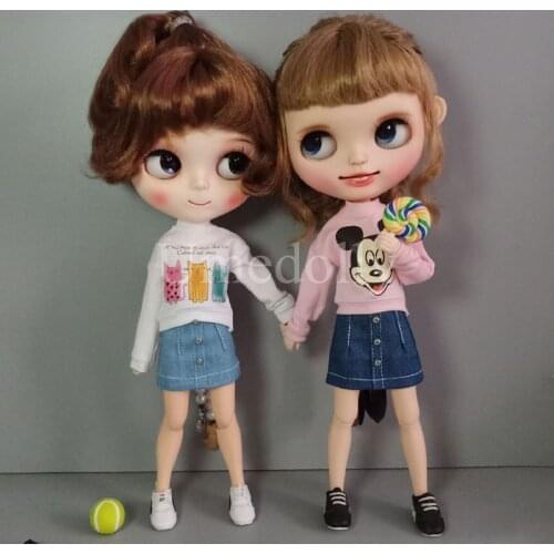 1PCS Cute Cartoon Pullover Tops Denim Skirt for Blyth, Azone S, OB24 Doll Clothes Accessories