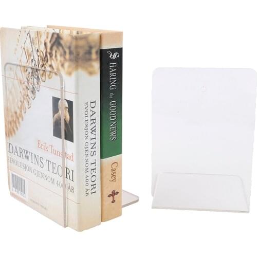 1PC Clear Acrylic Bookends L-shaped Desk Desktop Book Holder School Stationery
