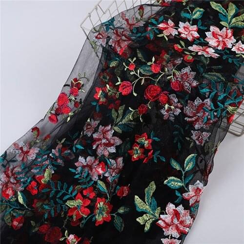 1Yard Exquisite Embroidery Flower Lace Fabric Black Mesh Tulle Lace for Garments Material DIY Dress Clothing Accessories