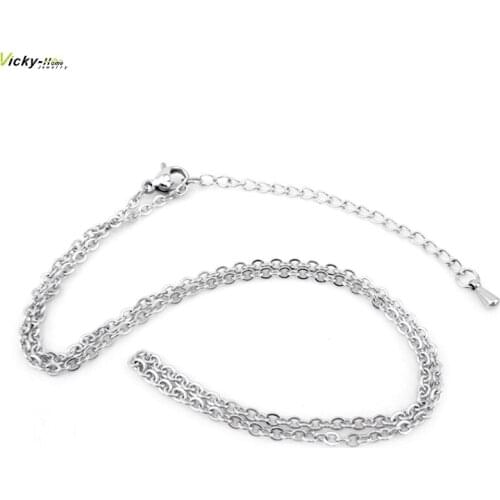 For kids 10pcs 2mm 14''+5cm extra chain steel color O chain stainless steel with lobster clasp flat cable O jumpring
