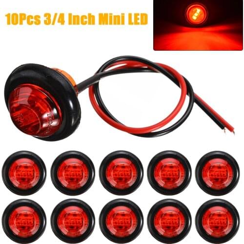 10pcs Waterproof 12V LED 3/4" Round Trailer Side Marker Lights Front Rear Trucks Clearance Lights Lamp Bullet Red Lamp